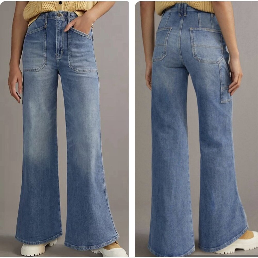 Anthropologie Light Wash Blue Wide-Leg Flare Jeans